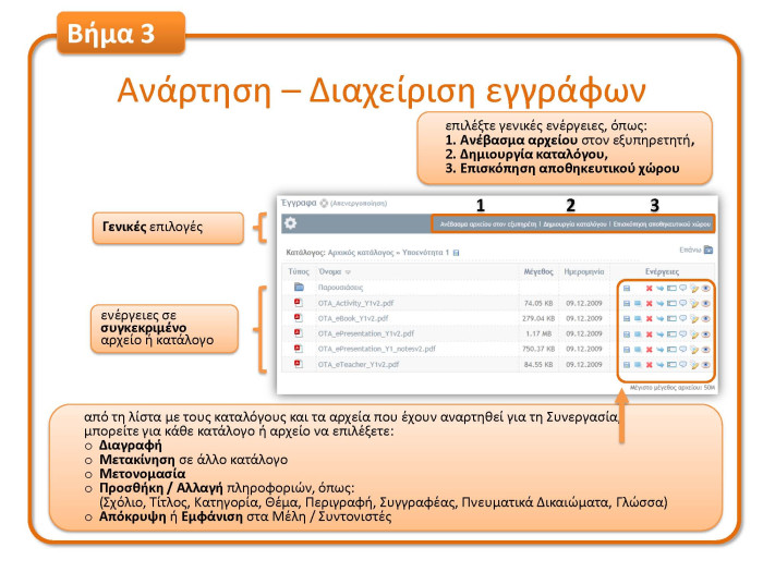 Step 3: upload & management of collaboration material 