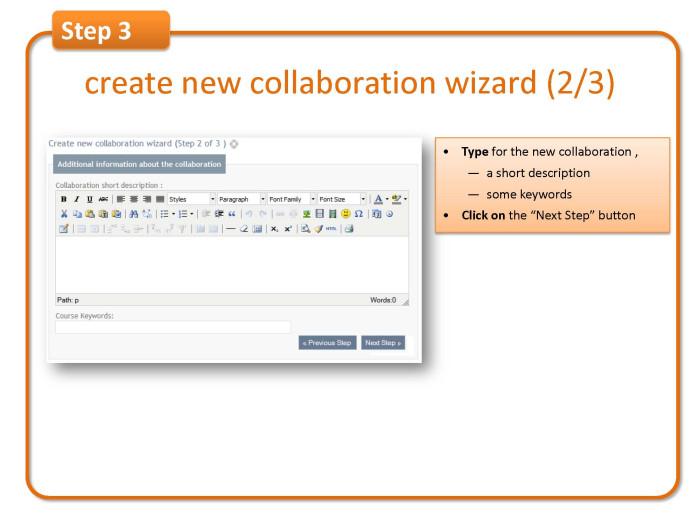 Step 3: create new collaboration wizard (2/3) 