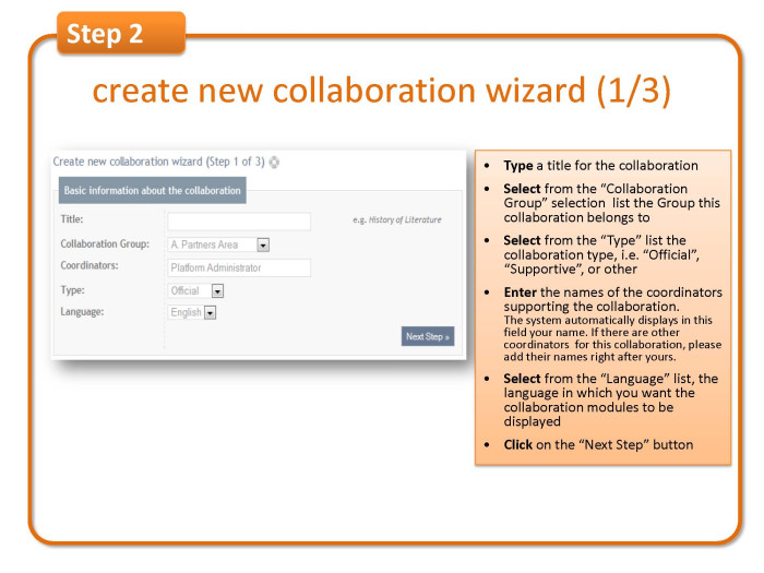 Step 2: create new collaboration wizard (1/3) 