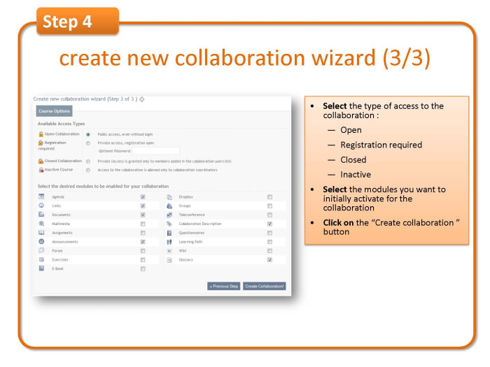 Step 4: create new collaboration wizard (3/3) 
