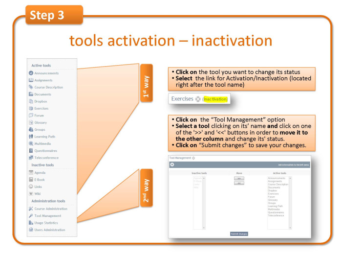 Step 3: tools activation – inactivation 