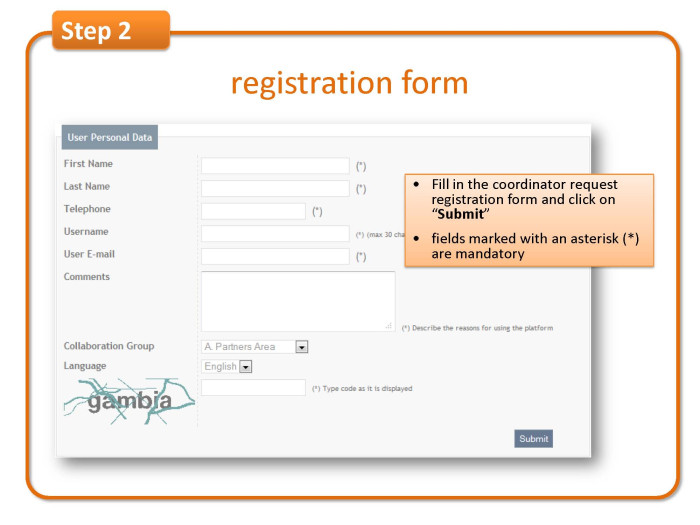 Step 2: registration form 