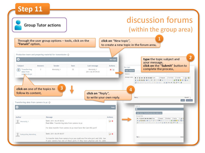 Step 11: discussion forums (within the group area)
 