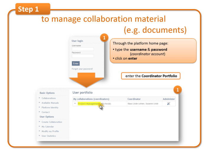 Step 1: to manage collaboration material (e.g. documents) 